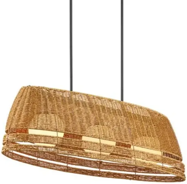 Barbary Oval Outdoor Wicker Chandelier - Natural - Currey & Company