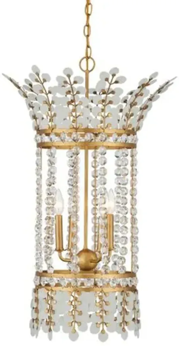 Bradshaw Crystal Lantern - White Brass - Currey & Company - Gold