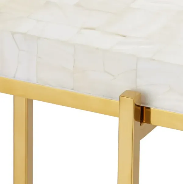 Casey Mother of Pearl Accent Table, White/Brass