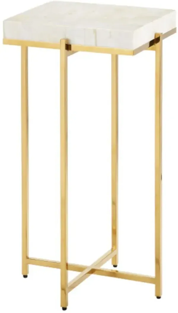 Casey Mother of Pearl Accent Table, White/Brass