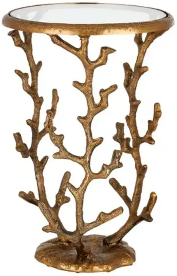 Coral Aluminum Accent Table - Antique Brass - Currey & Company - Gold - 21Hx14Wx14D in