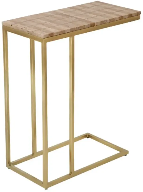 Dezi Travertine C Table, Natural Brass