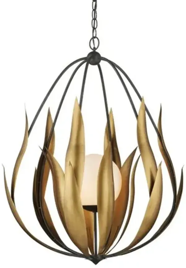 Endymion Iron Chandelier - Aged Steel/Brass - Currey & Company - Gold
