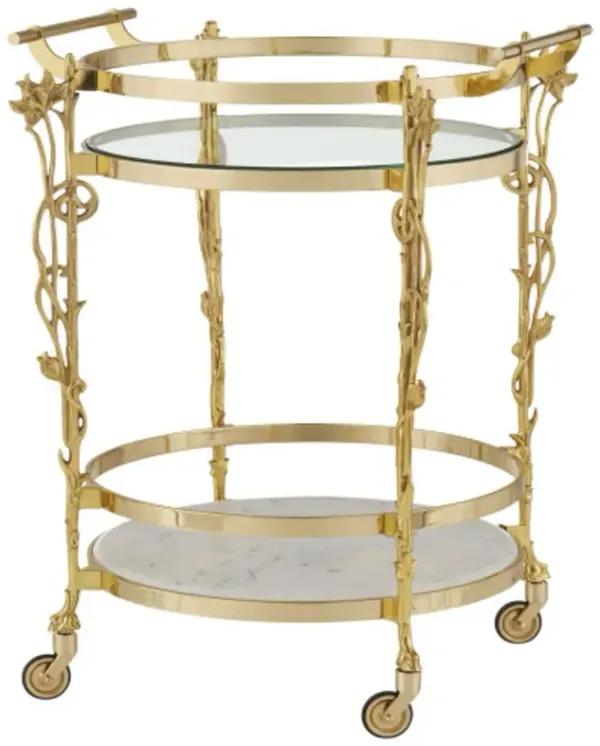 Fiore Brass Bar Cart, Gold