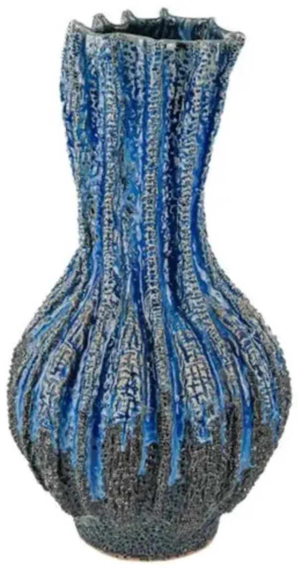 Folios Ceramic Vase - Reactive Dark Blue - Currey & Company