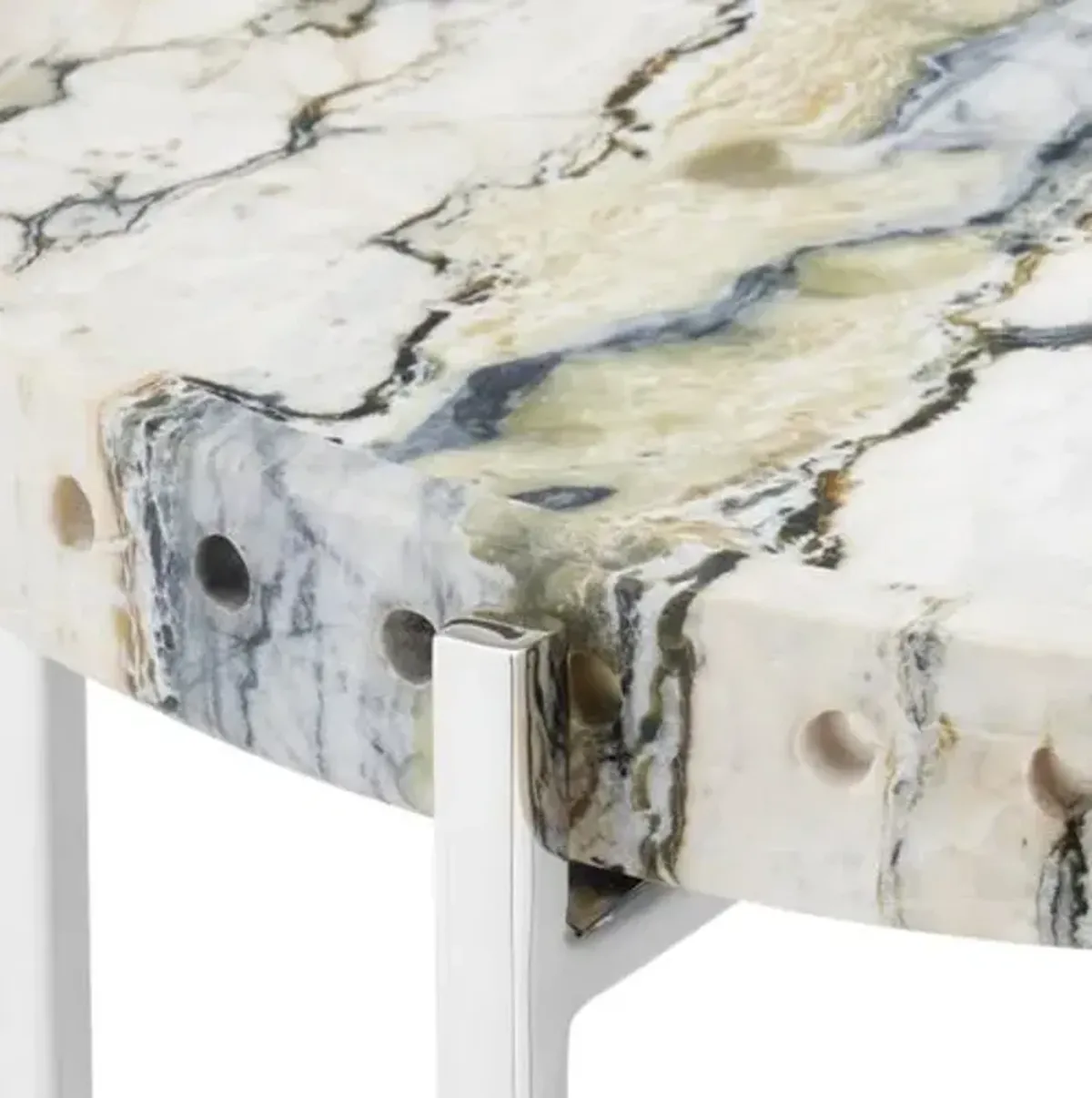 Freya Floral Jade Marble Accent Tablecolor - Currey & Company - Silver - 21.25Hx16.75Wx16.75D in