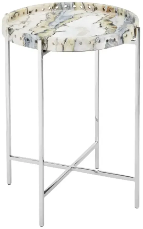 Freya Floral Jade Marble Accent Table, Multicolor