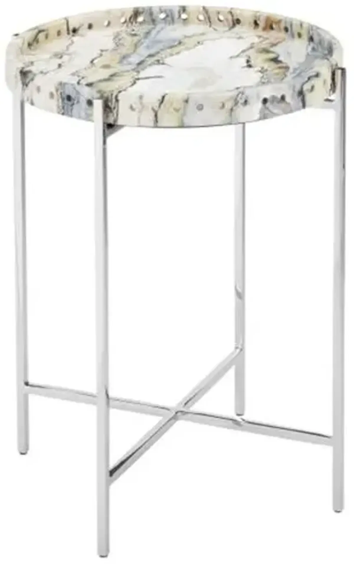 Freya Floral Jade Marble Accent Tablecolor - Currey & Company - Silver - 21.25Hx16.75Wx16.75D in