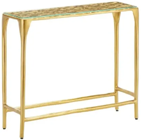 Honeycomb Aluminum Console Table - Gold - Currey & Company
