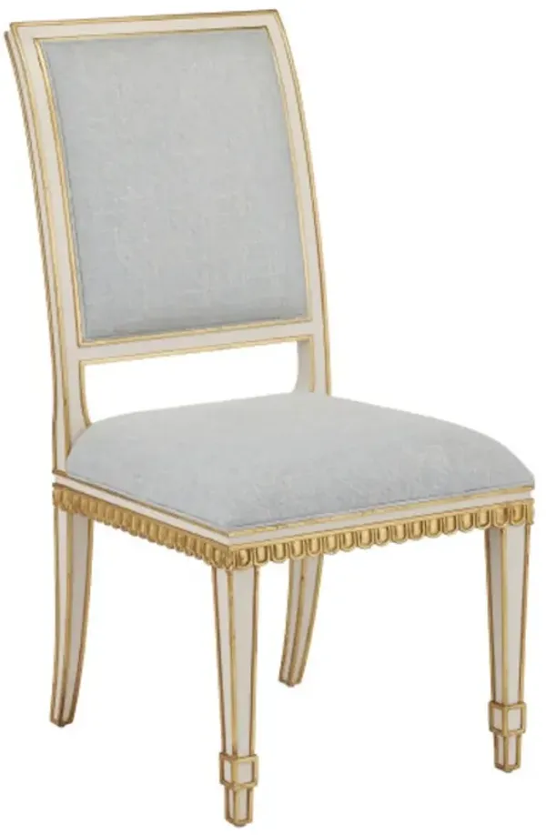 Ines Upholstered Mahogany Side Chair, Ivory/Gold