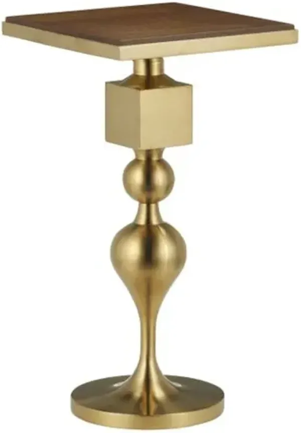 Maeve Steel Accent Table - Brushed Brass/Walnut - Currey & Company - 20Hx9.5Wx9.5D in