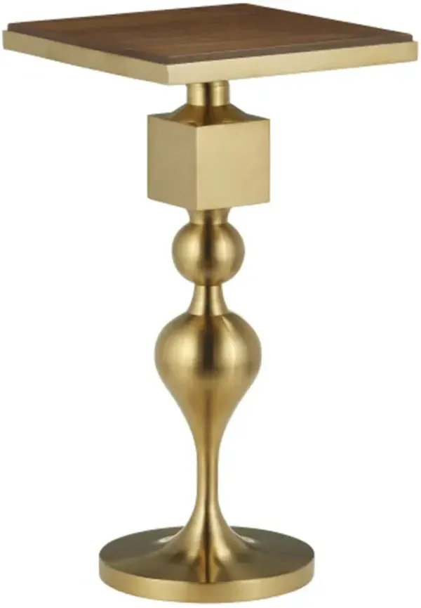 Maeve Steel Accent Table, Brushed Brass/Walnut