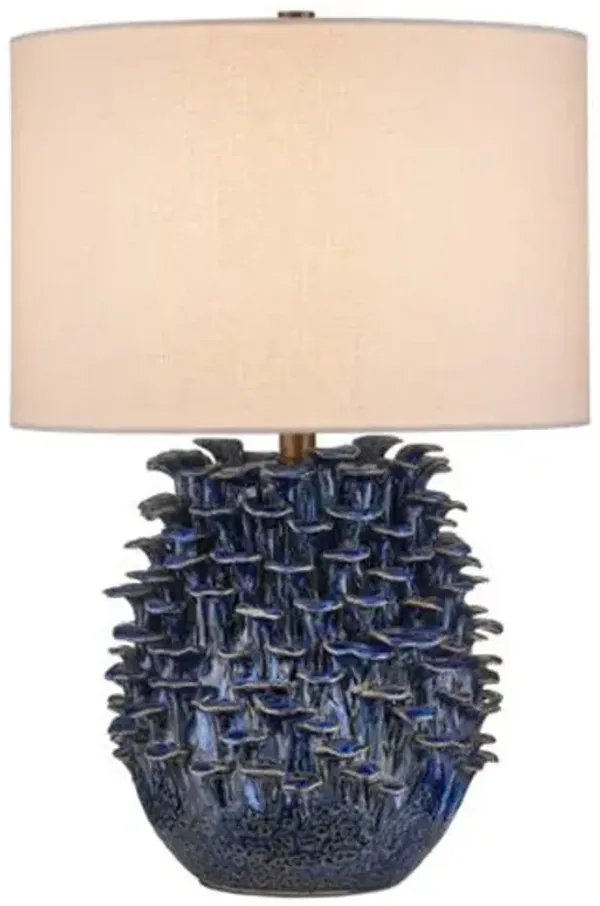 Maitake Ceramic Table Lamp - Reactive Dark Blue - Currey & Company