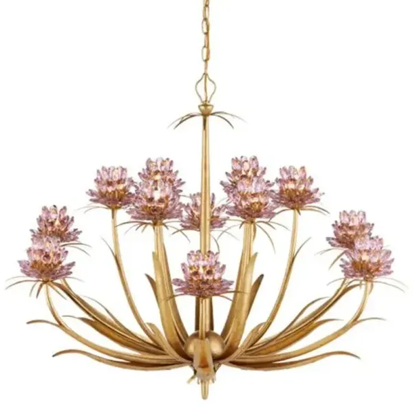 Marilee Crystal Chandelier - Pink/Dutch Gold Leaf - Currey & Company