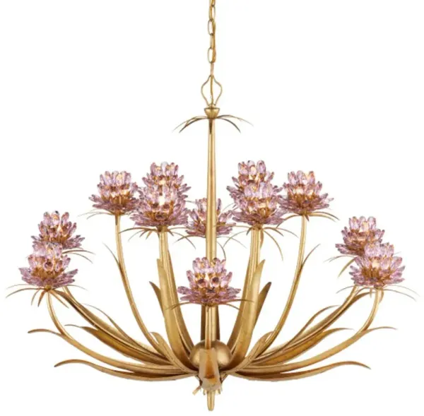 Marilee Crystal Chandelier - Pink/Dutch Gold Leaf - Currey & Company