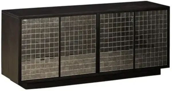 Mosaico Glass 4-Door Credenza - Ebony - Currey & Company - Black