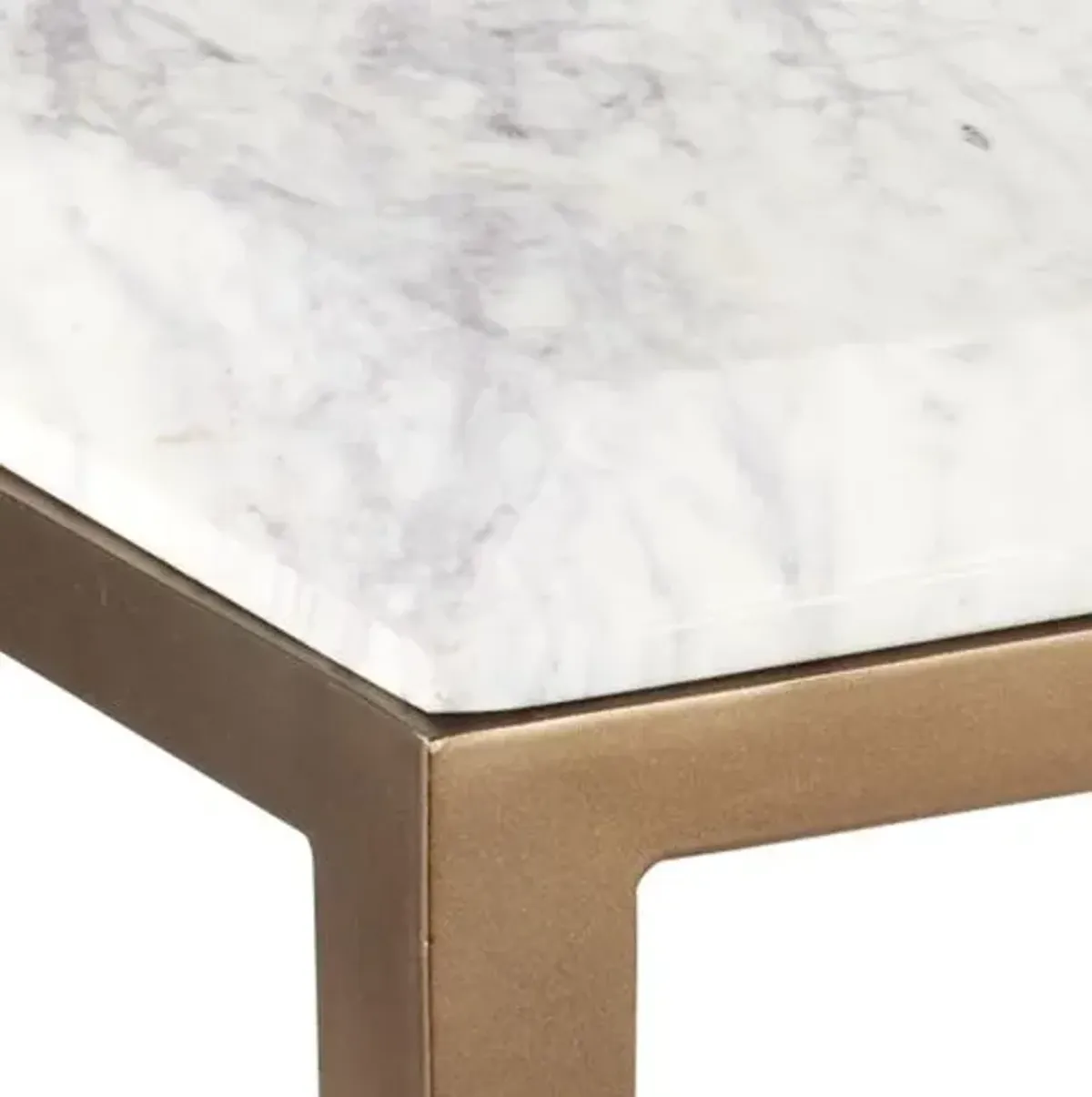 Oblique Marble Side Table - White/Antique Brass - Currey & Company