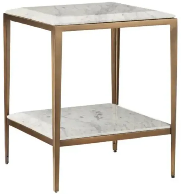 Oblique Marble Side Table - White/Antique Brass - Currey & Company