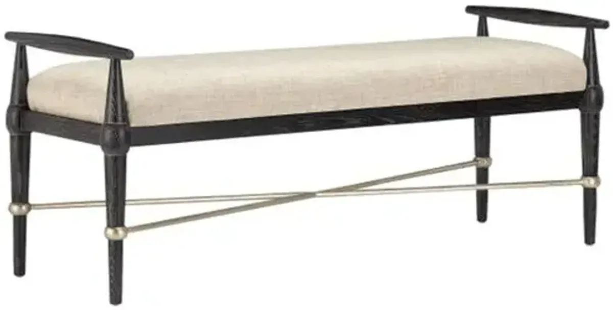 Perrin Upholstered Oak Bench - Finn Natural/Ebony - Currey & Company - Black