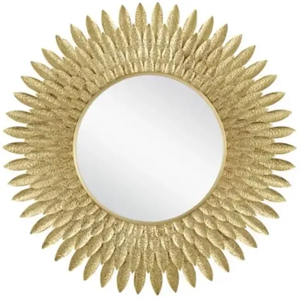 Plume Brass Feather 39" Round Wall Mirror - Gold - Currey & Company