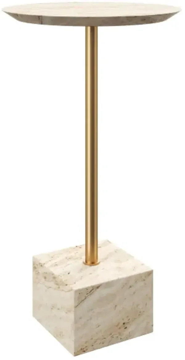 Prado Travertine Drinks Table, Natural/Gold