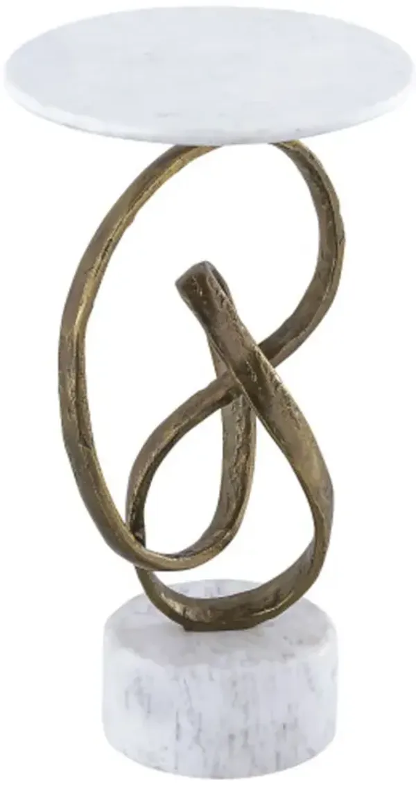 Ruban Accent Table, Antique Brass and White