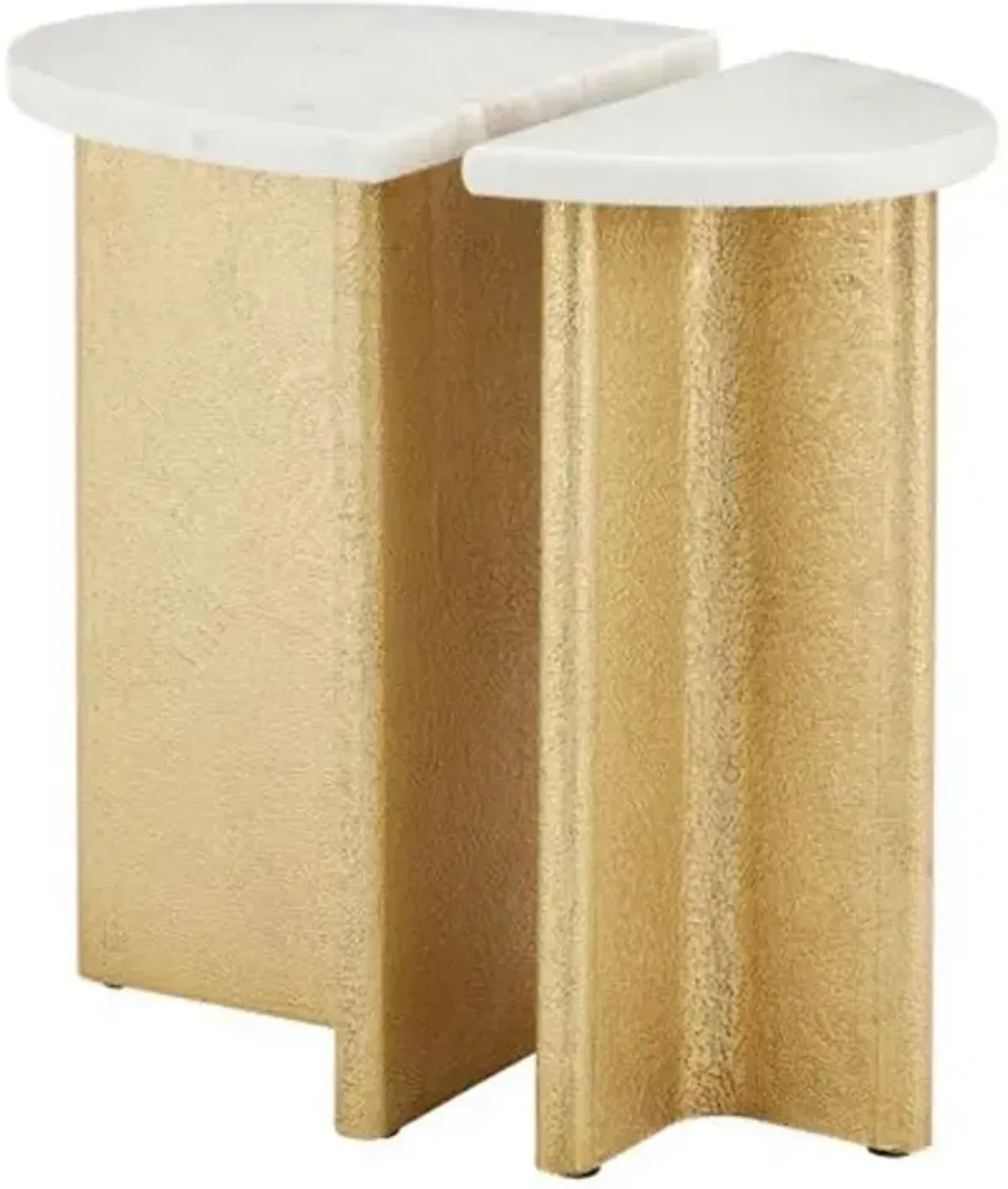 Set of 2 Doublet Marble Accent Tables - White/Antique Brass - Currey & Company - 20.25Hx13Wx13.5D in