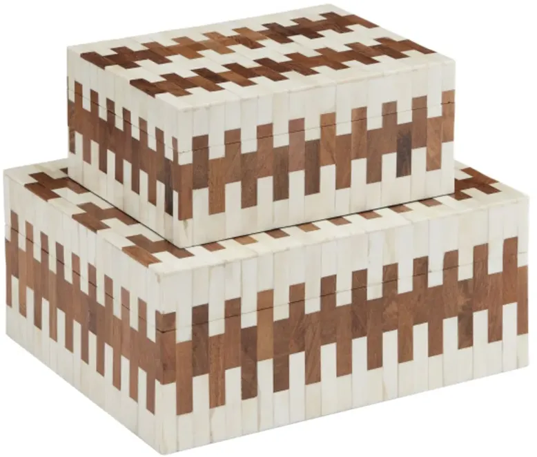 S/2 Tia Bone Inlay Boxes, White/Natural