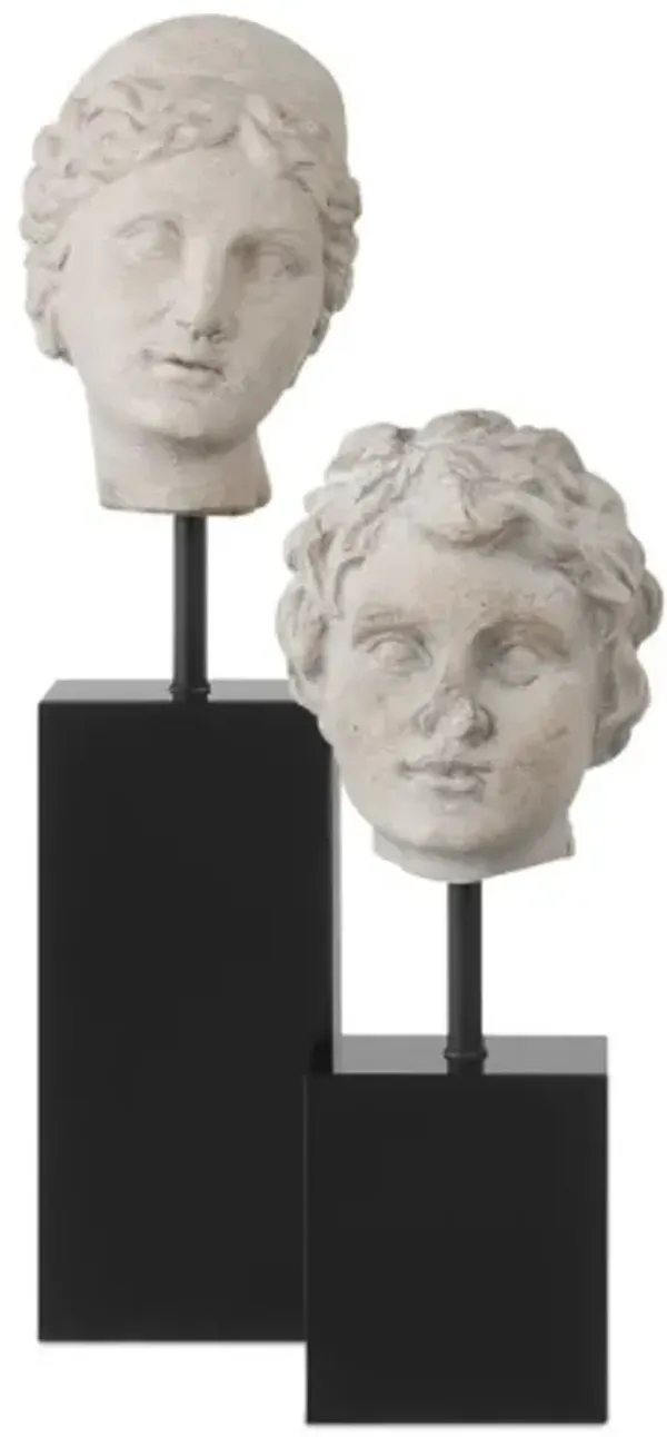 S/2 Venus Heads on Stands, Pale Gray/Black