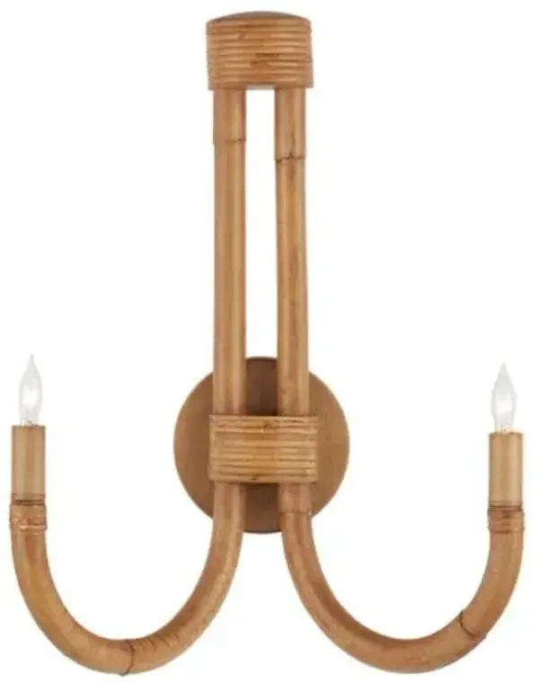 Samsara Rattan Wall Sconce - Natural/Saddle Tan - Currey & Company