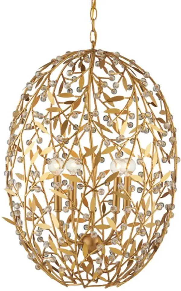 Secret Garden Iron Crystal Oval Chandelier - Gold - Currey & Company
