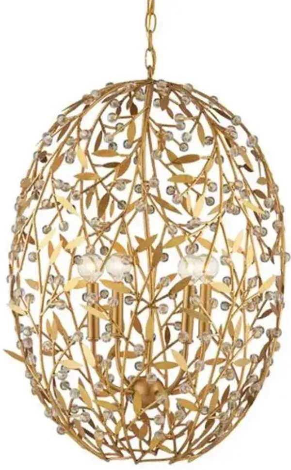 Secret Garden Iron Crystal Oval Chandelier - Gold - Currey & Company