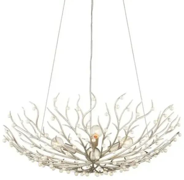 Shinju Pearl Bowl Branch Chandelier - Contemporary Silver Leaf - Currey & Company