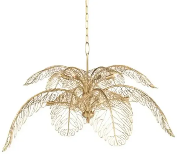 Taormina Leaf Iron Chandelier - Brass - Currey & Company - Gold