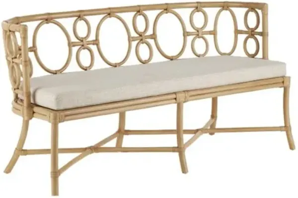 Tegal Upholstered Rattan Bench - Currey & Company - Beige