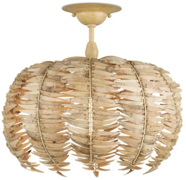 Tiptur Coco Shell Semi Flush Mount - Natural Coco Cream - Currey & Company - Beige