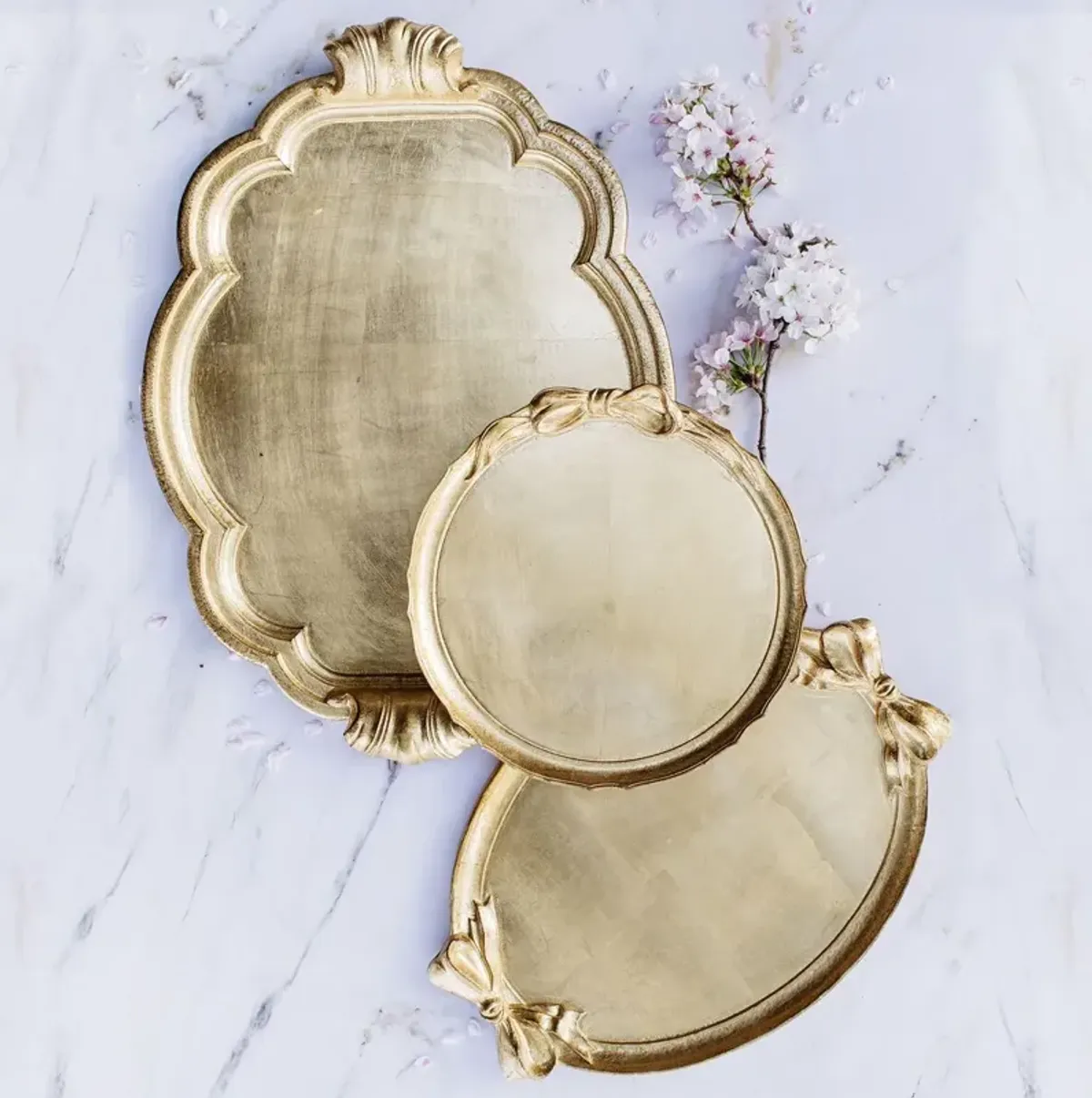 Florentine Wooden Accessories Bow Handled Oval Tray, Gold
