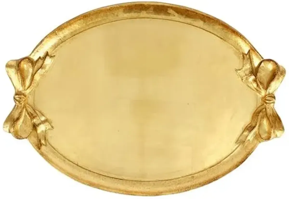Florentine Wooden Accessories Bow Handled Oval Tray - Gold - VIETRI - Handcrafted