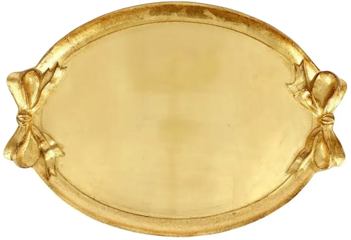 Florentine Wooden Accessories Bow Handled Oval Tray, Gold