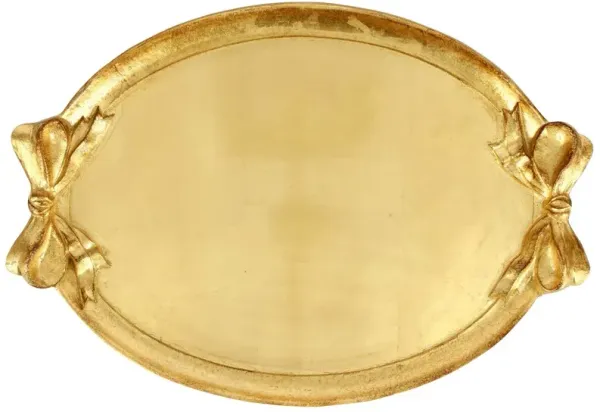 Florentine Wooden Accessories Bow Handled Oval Tray, Gold