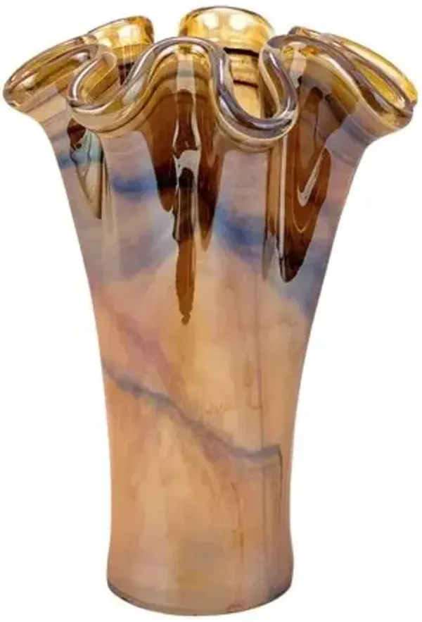 Onda Glass Short Vase - Tortoiseshell - VIETRI - Brown