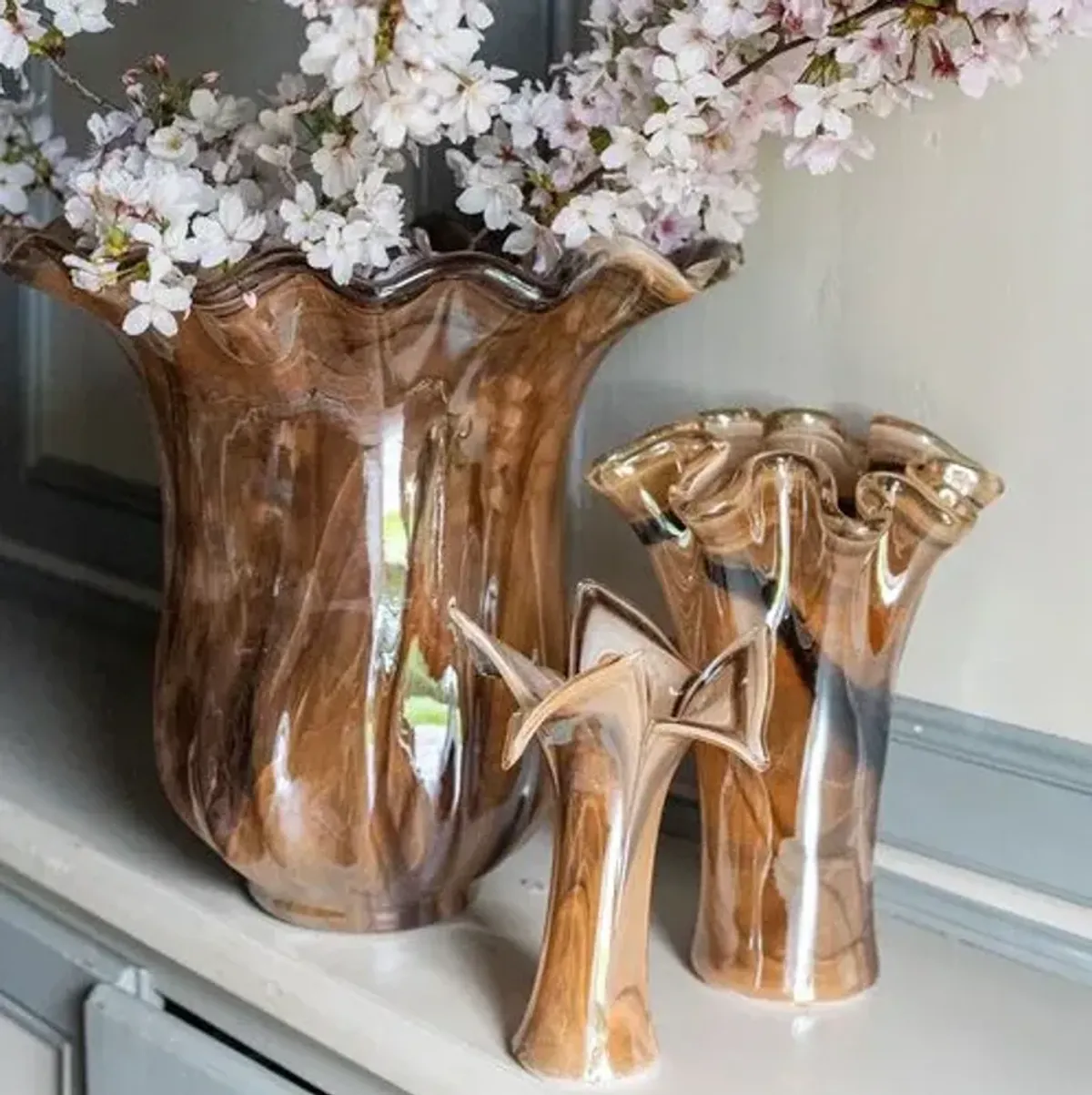 Onda Glass Tulip Vase - VIETRI - Brown
