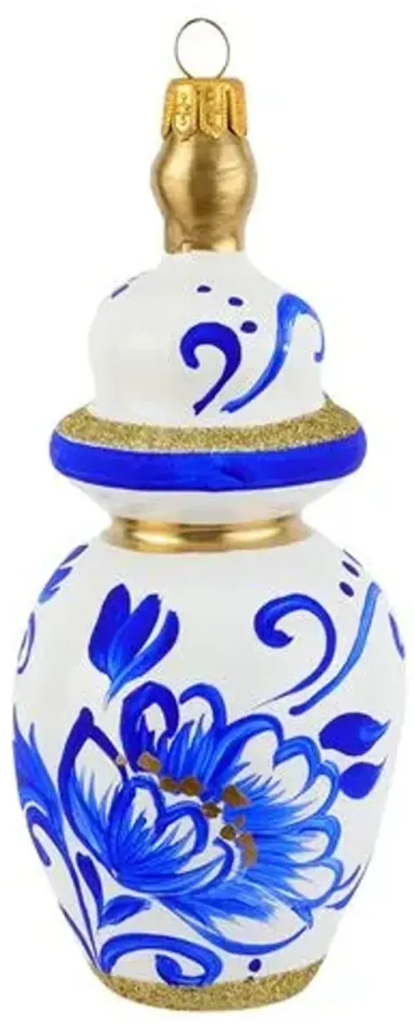 Ornaments Figural Ginger Jar with Flowers Ornament - VIETRI - Blue