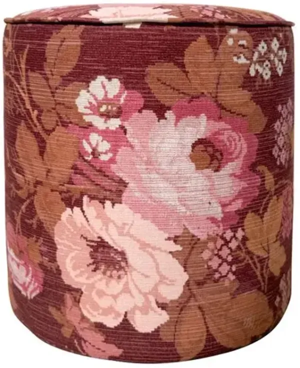 Dot Round Floral Stool - Beth Magenta Crypton - Kim Salmela - Handcrafted - Pink