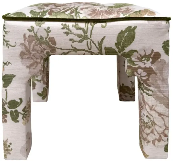 Hicks Floral Stool, Beth Green Crypton w/ Contrast Welt