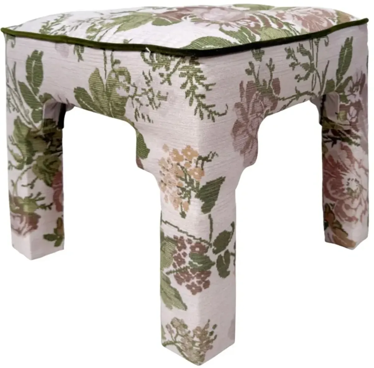 Hicks Floral Stool, Beth Green Crypton w/ Contrast Welt