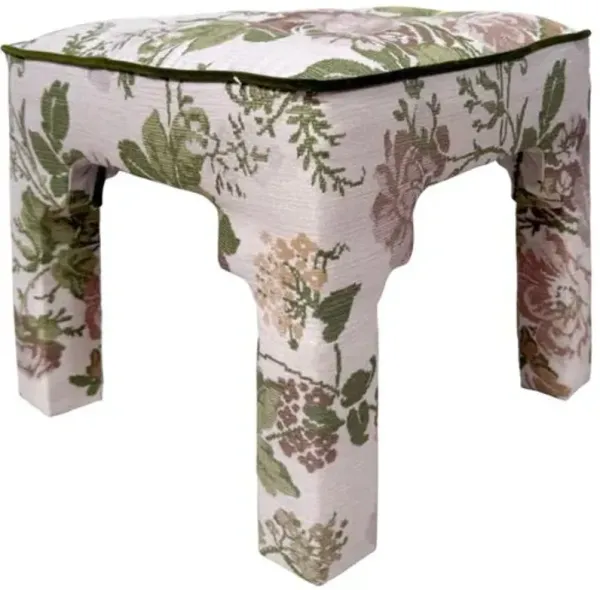 Hicks Floral Stool - Beth Green Crypton with Contrast Welt - Kim Salmela - Handcrafted