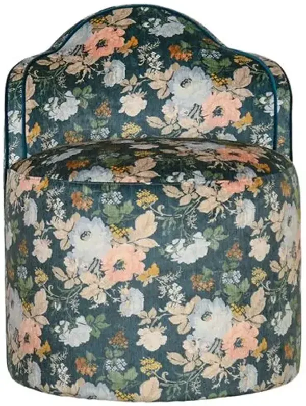 Camila Floral Velvet Accent/Vanity Chair - Dutton Teal Floral Crypton - Kim Salmela - Handcrafted - Multi