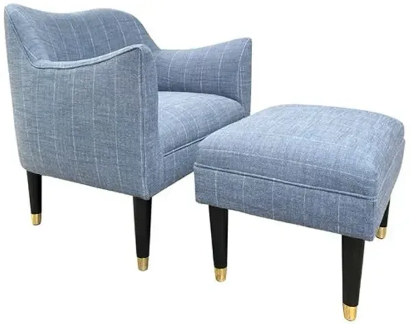 Alexander Chair & Ottoman - Huntington Stripe Denim - Kim Salmela - Handcrafted - Blue
