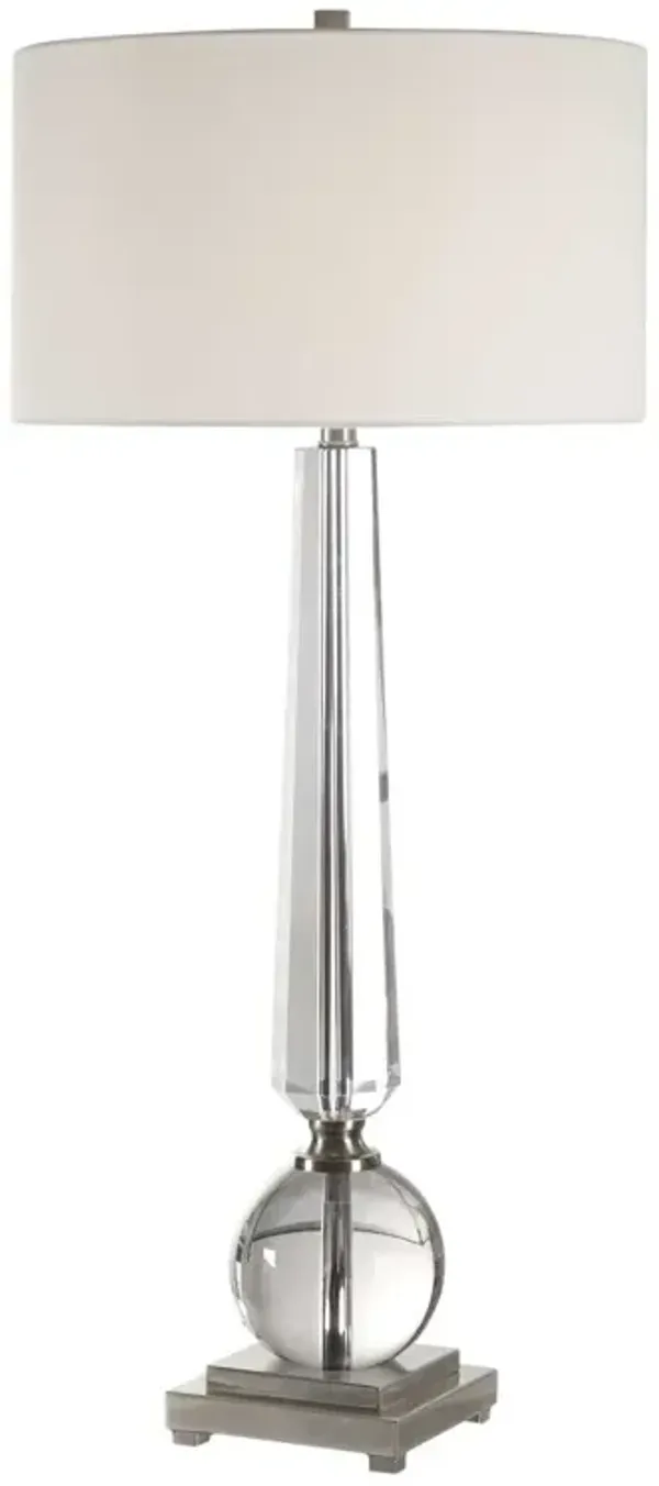 Benedict Crystal Column Table Lamp - Nickel - Silver